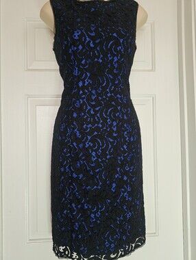 Milly Black Lace Royal Blue Sheath Dress Size 6
